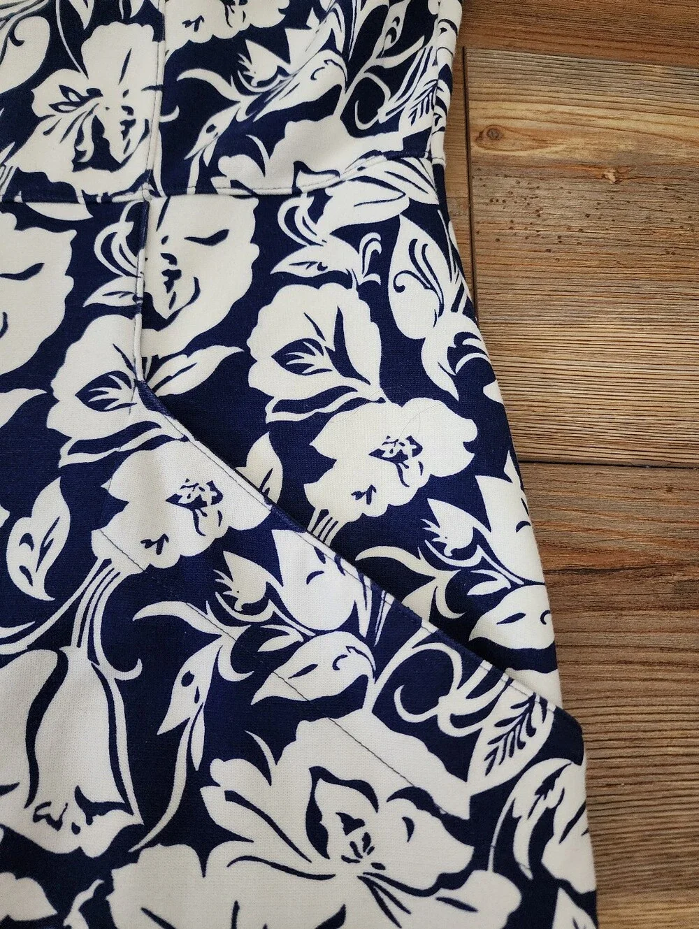 Lands' End Sleeveless Dress Women's 16 Petite Navy Blue Floral